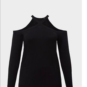 BLACK HALTER LONG SLEEVE SWEATER